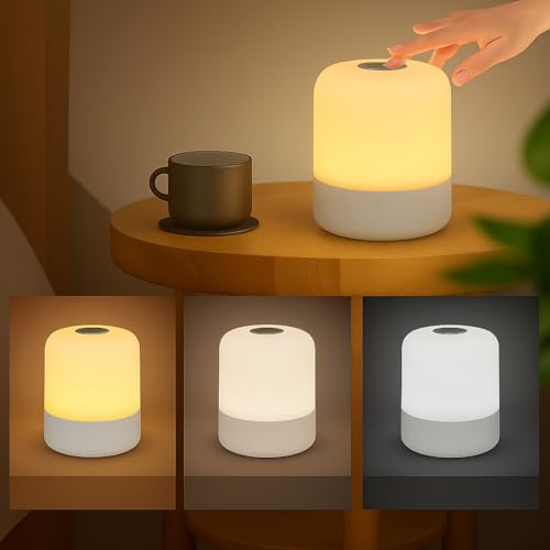 Image of One94Store Oval Shaped LED Table Lamp - USB Rechargeable Touch Night Light with 3 Modes, Dimmable Brightness by Long Press on Power Button, for Bedroom, Living Room, Study & Office (White, Pack of 1)