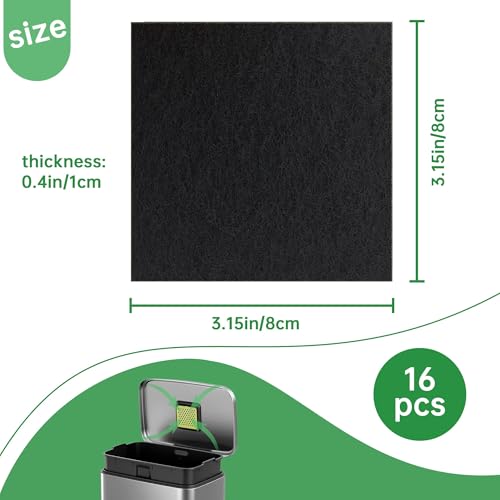 16-Pack Trash Can Odor Absorbing Filter Refills Compatible with EKO Trash Can, Activated Charcoal Deodorizer Stick-On Filters - Garbage Can Odor Eliminator and Absorber for Indoor and Outdoor Bins