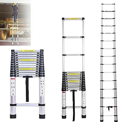10.5FT Telescoping Ladder Aluminum Telescopic Extension Ladder One Button Retraction Portable Multi-Purpose Ladder Lightweight Collapsible Ladder Folding Ladder for Outdoor Indoor, 330lbs Capacity