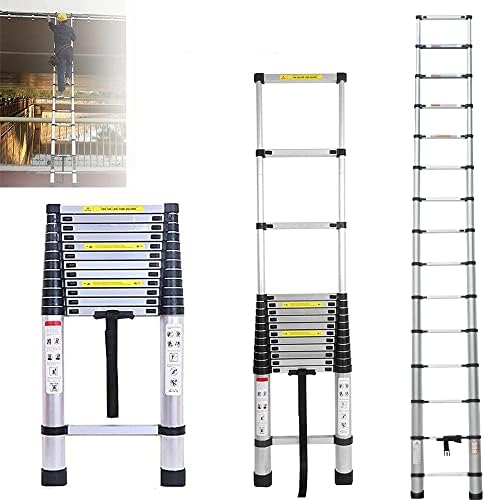 16.5FT Telescoping Ladder Aluminum Telescopic Extension Ladder One Button Retraction Portable Multi-Purpose Ladder Lightweight Collapsible Ladder Folding Ladder for Outdoor Indoor, 330lbs Capacity