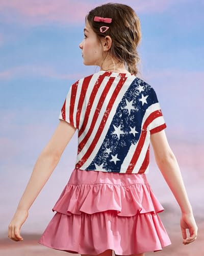 DDSOL Girls July 4th Crop Tops Patriotic Shirt American Flag Short Sleeve Tshirts for Girl 6-14 Years4