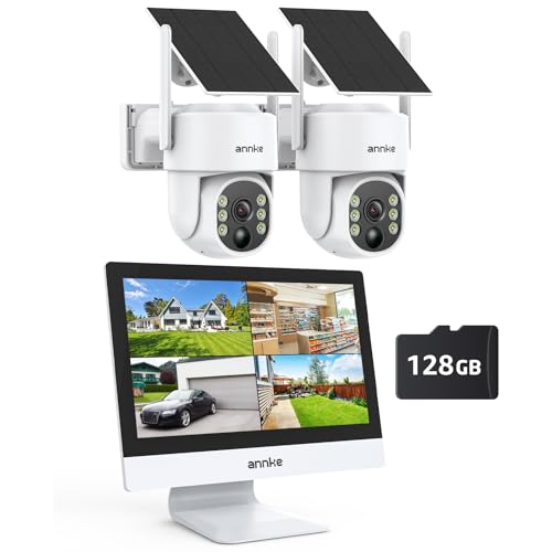ANNKE 4MP Überwachungskamera Set Aussen WLAN mit 12Monitor 10CH 4K Wireless NVR 2X 4MP PTZ WiFi Kameras mit 2-Wege Audio Farbe Nachtsicht Personenerkennung Spotlight Alarm 128GB SD Karte