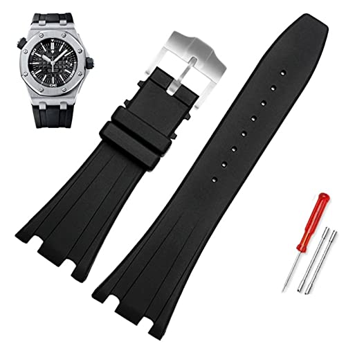 Bracelet en caoutchouc de silicone noir 28mm finition mate pour AP