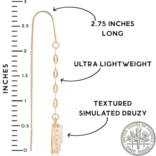 Simulated Druzy Threader Earrings for Women - Gold, Silver, or Rose Gold Tone Long Chain Earrings with Boho Created Geode Stone4