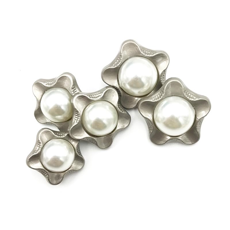 18/23MM 40PCS Białe Złote Gwiazdki Perłowe Guziki Kwiatowe Płaszcz Perłowe Guziki Do Szycia(Silver White+pearl,36L=23.0MM)