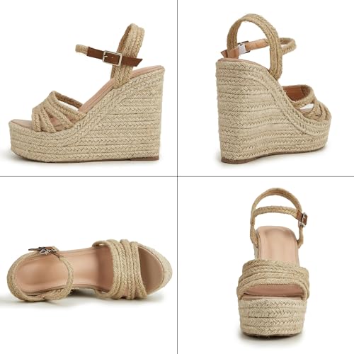 Espadrille Wedge Sandals for Women Ankle Strap Platform Sandals Dressy Summer Open Toe Bohemia Casual Braided Heels Sandals2