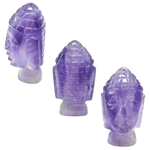 Image of Amethyst Crystal Buddha Head - Healing Stone Statue for Car, Living Room, Good Luck and Feng Shui Reiki Gift