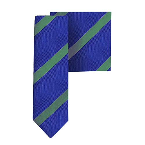 Cravate fine bleu marine avec rayures verts & pochette assortie | Cadeaux pour homme | Garantie 5 ans | Cravates pour témoin | Cravates de mariage Cover