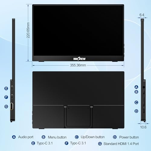 InnoView Portable Monitor 15.6" 1080P for Laptop with Storage Bag, Built-in 90° photo 9