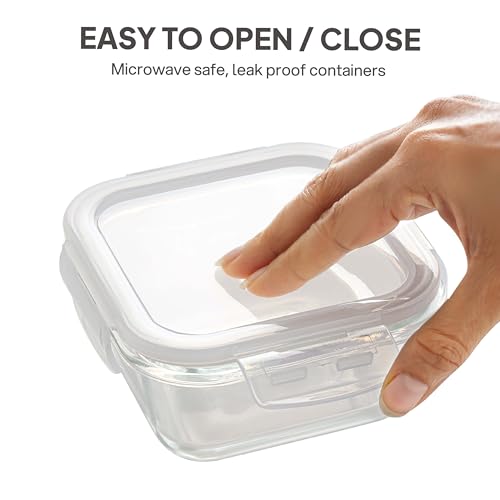 Image of CELLO Royale Glass Lunch Box Set of 3 Pcs with Jacket, Clear | Microwave & Dishwasher Safe 3 x 320ml Square Glass Containers |Leadfree, Leakproof, Airtight Clip Lock Lid Tiffin Box For Office & Travel