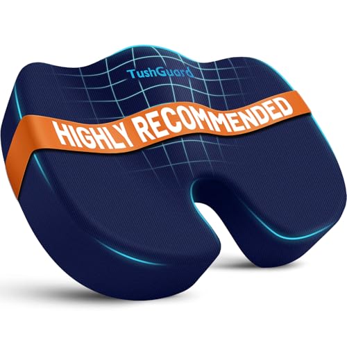 TushGuard Seat Cushion for Office Chair Memory Foam Non-Slip Cushion Back, Relief Chair Pad, Butt Pillow for Office Chair, Car, Computer Desk, Blue