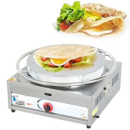 Placa eléctrica antiadherente para crepes y panqueques, plancha comercial con esparcidor de masa y espátula de madera, calentamiento uniforme, 45 cm de diámetro