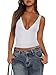 REORIA Women's Summer Sexy Plunge Deep V Neck Sleeveless V Backless Tank Top Going Out Double Lined Workout Yoga Crop Tops White Small