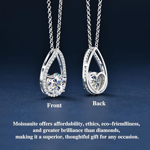 AINUOSHI 925 Sterling Silver Moissanite Necklace for Women 1CT/2CT/3CT D Color VVS1 Clarity Round Cut Moissanite Halo Set on Pear Shape Heart Back Pendant Necklace with GRA Certificate, Birthday Gift, Anniversary Present, Jewelry Gifts for Wife, Girlfriend, Mom3