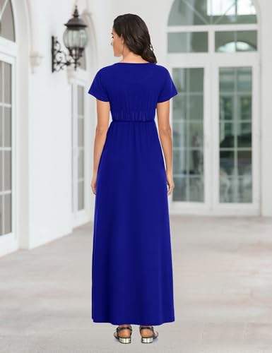 Image of Lacavocor Womens Short Sleeve Maxi Dresses Empire Waist Long Dress