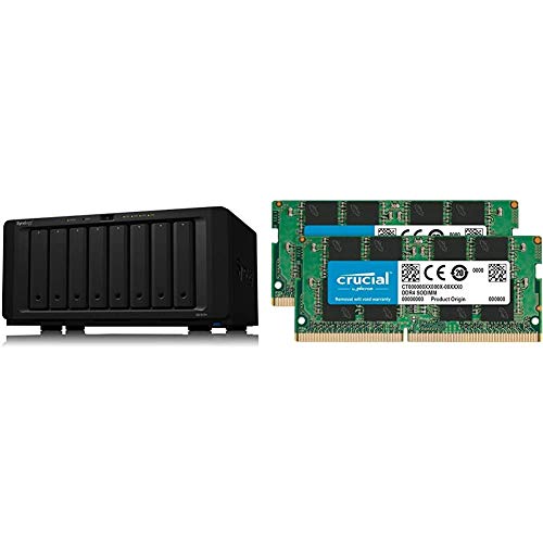 Synology 8 Bay NAS Diskstation (Diskless) (DS1819+) Bundle with Crucial 32GB Kit (16GBx2) DDR4 2400 MT/s (PC4-19200) DR x8 SODIMM 260-Pin Memory - CT2K16G4SFD824A