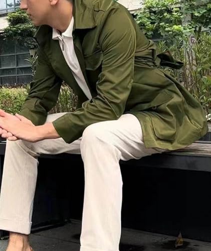SOMTHRON Men's Single Breasted Belted Trench Coat Lapel Safari Military Jacket Casual Slim Fit Lightweight Windbreaker4