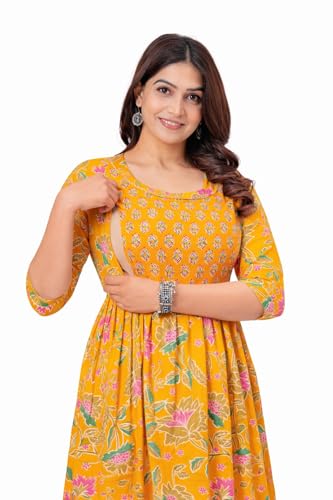Image of The Moon Star Women's Cotton Floral Printed Anarkali Maternity Feeding Kurti | Breastfeeding Dress for Mothers | Zipper Feeding Kurti,Nursing Kurti, Comfortable and Trendy Maternity Wear