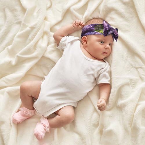 Lilac Flowers Prints Baby Bow Headband - Super Stretchy Soft Bows Hair Accessories for Newborn Infant Toddlers Kids Girls - Elastic and Skin-Friendly4