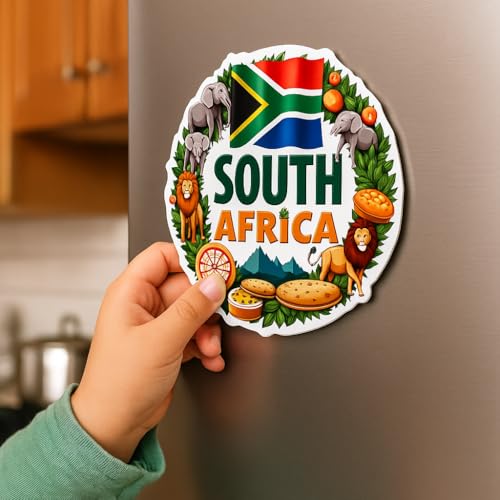 Image of Naxon South Africa Country Theme Souvenir Wooden Refrigerator Stylish Fridge Magnet - Fridge Decoration Magnet for Kitchen & Home Decor | Perfect Souvenir Gift | Size 3x3 Inches | Pack of 1