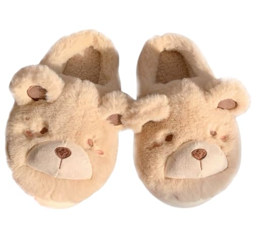 Women's Cute Plush Bear Slippers, Winter Warm Fuzzy Indoor House Shoes
