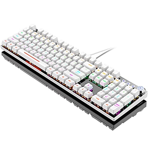YXKJGS V6,Mechanical Gaming Keyboard, Blue Switch 104 Keys Color RGB Rainbow Backlit USB Wired Keyboards for PC Gamer Computer for Laptop(V6(White))…