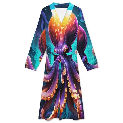 Mens Kimono Robe Lightweight Nightshirt Soft Bathrobe Sleepwear Loungewear with Belt3