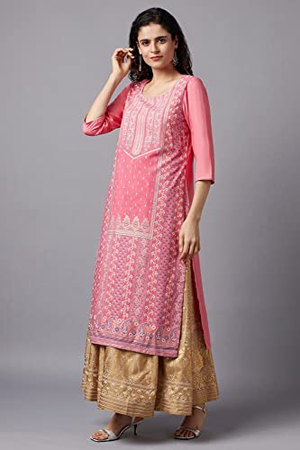 Image of Aurelia Women's Viscose Regular Fit Floral Regular Kurta