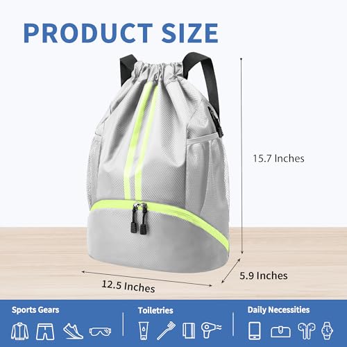 Image of JELUTAR Drawstring Backpack Gym Bag with Shoes Compartment, Grey