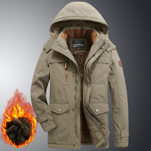 Oanviso Hombres Chaquetas con Cremallera Largo Abrigo de Terciopelo Moda Parka Chaqueta de Plumas Abrigos de Invierno Manga Larga Down Jacket de Plumón A Caqui L - imagen 2