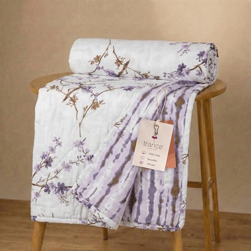 Image of Trance Home Linen Pure Malmal Cotton Multipurpose Baby Dohar | 3-Layered Baby Swaddle | Soft -Lightweight Baby Blanket | Crib Blanket (Age : 0-6 Months - 100cm x 70 cm - Akira Lavender)