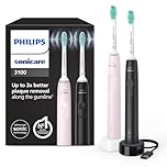 Philips Sonicare 3100 Electric Toothbrush, Sonic Toothbrush, Pressure Sensor and Timer, Sugar Rose and Black, Dual Pack, HX3675/15
