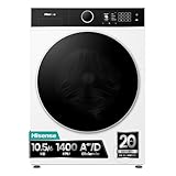 Hisense WD5I1045BWQ - Lavadora secadora 10,5 Kg lavado, 6 Kg secado, Clase A-40%/D, 1400 rpm, puerta cristal, conectividad WiFi, fondo reducido 55cm - color Blanco