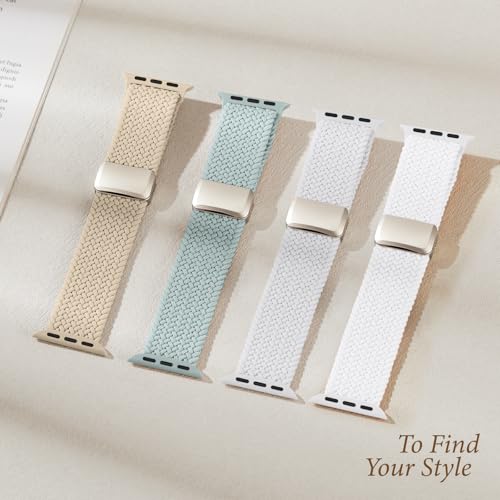 Image of 4 Pack Braided Stretchy Bands Compatible with Apple Watch 40mm 41mm 38mm 42mm 44mm 45mm 46mm 49mm Women Men, Breathable Nylon Elastic Daily Use Straps for iWatch Series 11 /10 9 8 7 6 5 4 3 SE /Ultra 2