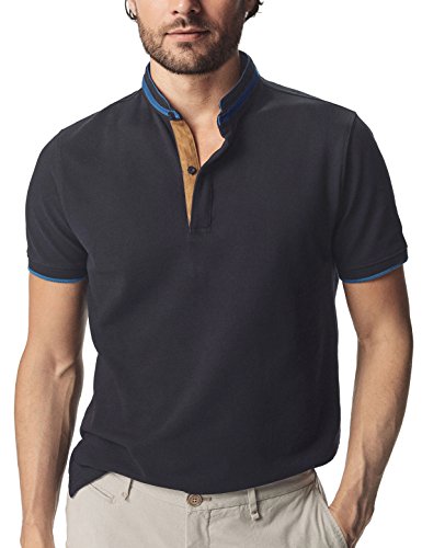 Navifalcon Polo Shirts for Men 100 Cotton Stand Collar Short Sleeve Polos Mens V Neck T Shirts Classic Pique Collarless Polo Shirt Slim Fit Casual Navy Blue XL Present