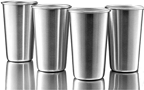 Amzocina 4 Pack Stainless Steel Cups, 16oz Pint Cup Tumbler, Premium Metal Drinking Glasses -...