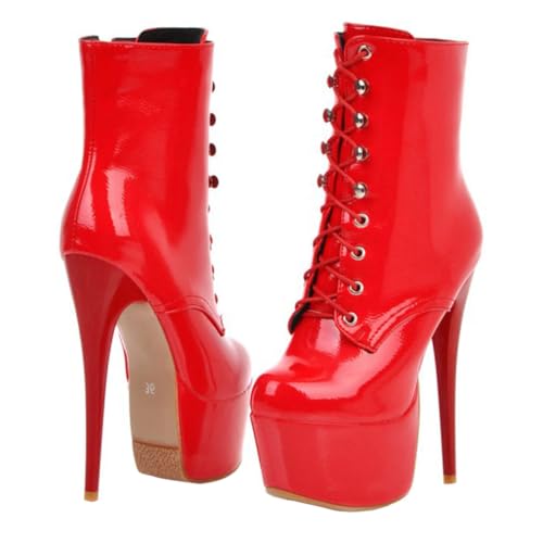 Bottines à talons hauts d'automne en similicuir rouge avec tige courte