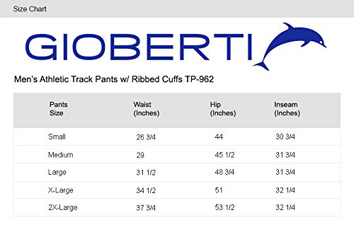 Gioberti Mens Athletic Track Pants With Ribbed Cuffs, White, 2X Large #TOP4