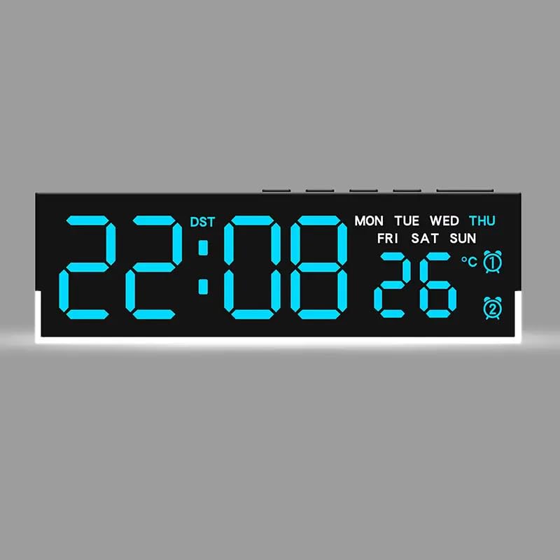 Image of 7 inch Digital Alarm Clock with LED Display, Dual Alarms & Soft Bottom Light, Displays Time, Date, Day, Temperature, 12 /24 Hour Format, Adjustable Brightness, Desk /Table Clock for Home (Blue)