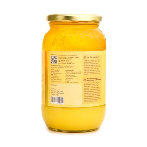 Image of Isha Life Pure A2 Desi Cow Ghee I Traditional Curd Churned I Grass-Fed & Free-Grazing Cows I Bilona Ghee | 1 Litre