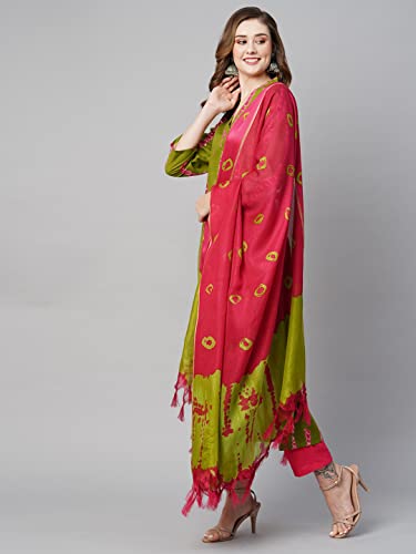 Image of ANNI DESIGNER Women Cotton Blend Kurta with Pant & Dupatta