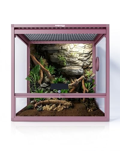 Phailozoo MagicCube 18 x 18 x 18 Reptile Tank Lockable 24 Gallon Crested Gecko Tank with Flip-Up Door Colorful Aluminum Frame for Easy Assembly & Decorative Mesh Top for Optimal Ventilation