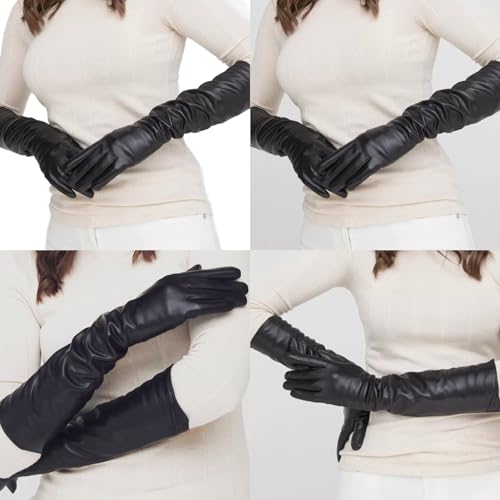 Long PU Leather Gloves For Women Evening Parties Cosplay Costume Elegant Elastic Design 15 Inch Design Leather Glove2