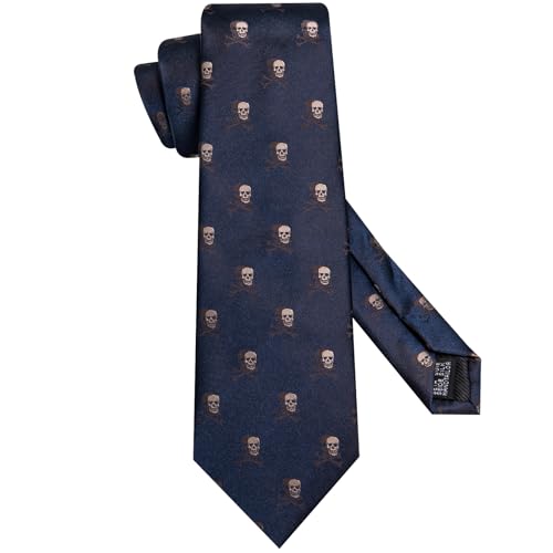Image of Dubulle Mens Tie Set Solid Paisley Silk Striped Necktie for Men with Cufflinks Tie and Pocket Square,Dark Blue