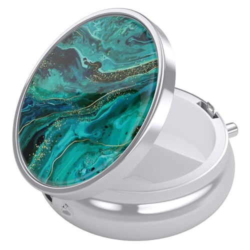 Image of Nipichsha Pill Box, Small Pill Case for Purse & Pocket, Cute Travel Medicine Organizer, Portable Medicine Container Holder to Hold Vitamins, Medication, Fish Oil & Supplement, Ocean Marble | Cute Travel Medicine Organizer, Portable Medicine Container Holder to Hold Vitamins, Medication, Fish Oil & Supplement