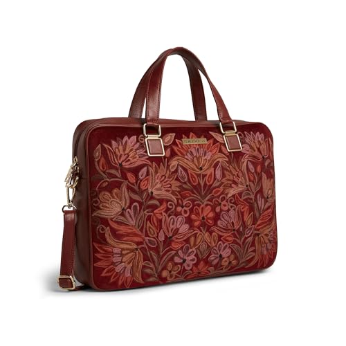 Image of Caprese Siji Tresna Large Laptop Bag for Women with Adjustable & Detachable Strap | Stylish Kashida Embroidery Laptop Handbag | 16-Inch Compatible Spacious Office Bag with Smart Sleeve