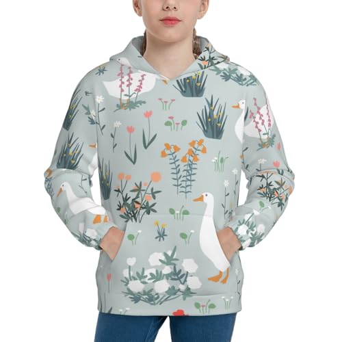 Goose and Doodle Flowers Kid Hoodies Boys Sweatshirts Girls Pullover with Pocket