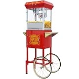 Nyddle Popcorn Maker Machine with Cart and 8 Ounce Kettle,Vintage-Style Popper on Wheels with Tempered Glass, Warming Deck, Popcorn Popper for Parties, Events, and Home Theater
