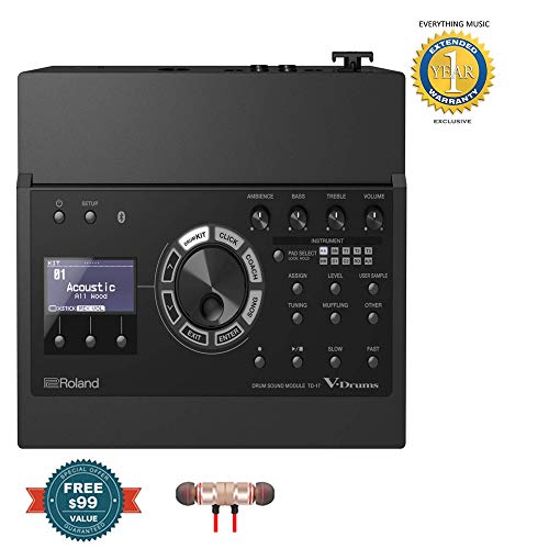 Roland Electronic Drum Modules (TD-17)Â includes Free Wireless Earbuds - Stereo Bluetooth In-ear and 1 Year Everything Music Extended Warranty