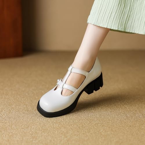 Cozivwaiy Mary Jane Platform Shoes Women Round Toe Breathable T-Strap Flats Fashion Uniform Dress Shoes3